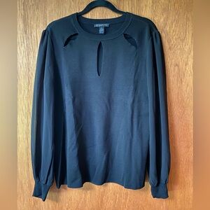 INC Black Sweater with Neck Cut-Outs and Sheer Sleeves